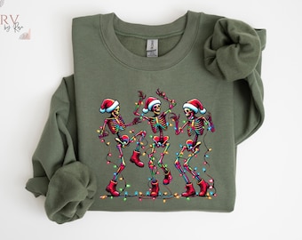 Christmas Skeleton Sweatshirt, Skeleton Dancing Lights Christmas Holiday New Year Sweatshirt, Merry Christmas Lights Gift Sweatshirt