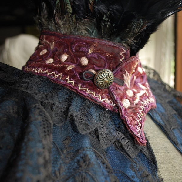 SALE! Renaissance Queen Femme Fatal Baroque Embroidered Velvet Mourning Lace Collar OOAK