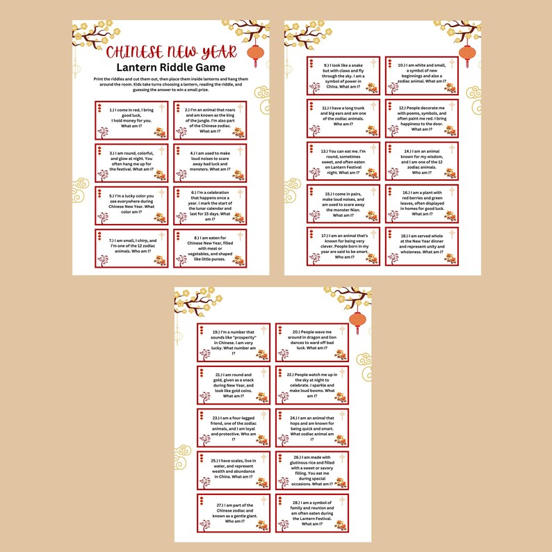 Chinese Lantern Riddle Game for Kids, Lunar New Year Fun Activities for ...