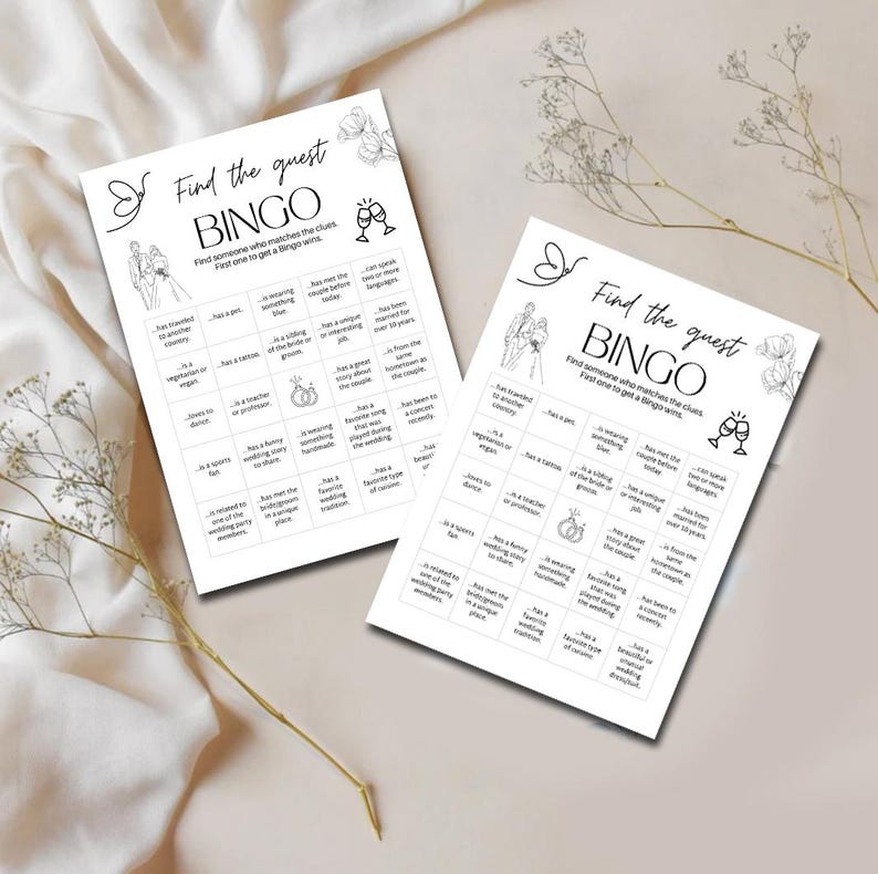 Find the Guest Bingo Wedding Table Game Minimalist Bridal Shower Game