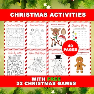 40 Unique Printable Christmas Activities, Christmas Games and Activity Bundle, Activity Sheets with Coloring Pages, Kid&#39;s Christmas Craft