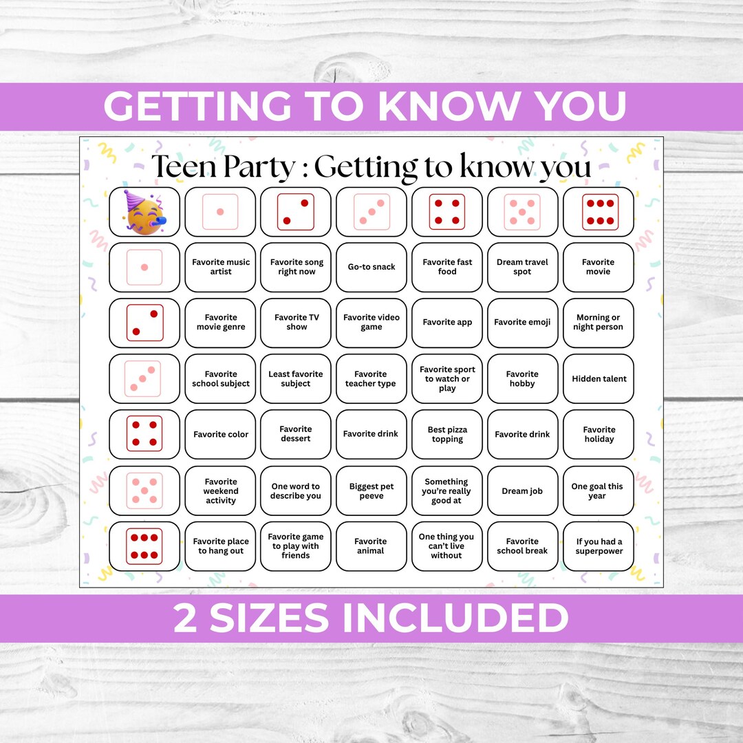 Teen Party Getting to Know You Game Printable | Icebreaker Activity for ...