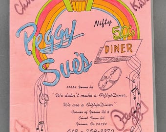 Vintage Peggy Sue’s Diner Menu - HAND SIGNED by Peggy Sue - Route 66 Americana Decor - Authentic 1950s Style Autographed Gift