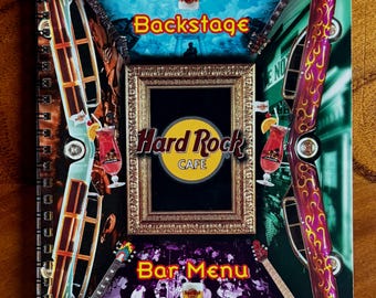 1999 Hard Rock Cafe Backstage Bar Menu, Vintage Spiral Bound Menu, Alan Aldridge Pop Art Illustration, 90s Music Ephemera Collectible