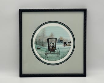 P. Buckley Moss Signed Limited Edition Print “Amish Children in Buggy” Framed Amish Art