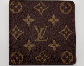 Vintage Authentic Louis Vuitton Monogram Bi-Fold Wallet, Brown Coated Canvas Slim Pocket Wallet, Made in France, Designer Luxury Gift