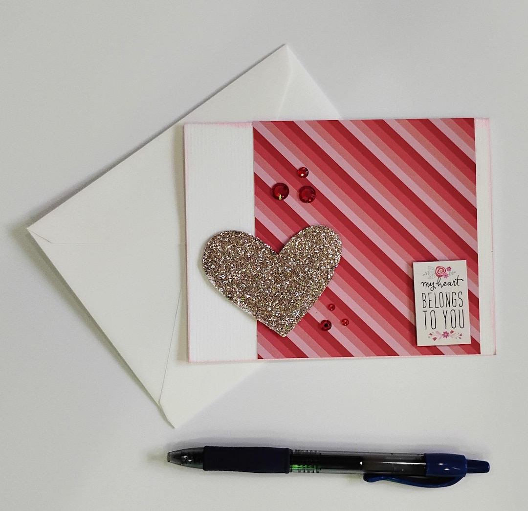 Valentine’s Day Handmade Greeting Card – Red Glitter Heart - My Heart ...