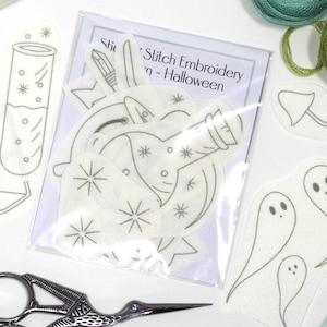 Halloween Stick & Stitch Embroidery Patterns, 14 Hand Drawn Ghost, Potions and Witchy Designs