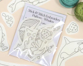 Whale Stick & Stitch patterns for free motion embroidery or raw edge applique