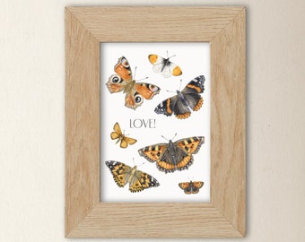 Butterfly Wall Art Nature Print - Woodland & Garden Wildlife Illustration, Makes a Lovely Cottagecore Gift of Butterflies - A5 Size