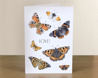 Butterfly Love greetings card, 5x7" blank notelets - 12.7 x 17.78 cm, butterflies for birthday, anniversary, Valentines