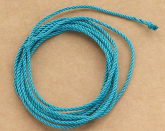 Pure silk cord (1mm) Aqua Blue - pack of two, handmade, 1 metre (1 yard) lengths for jewellery making and pouch bag drawstrings