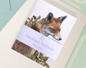 Handmade Red Fox Notepad, 11x14cm (4.3x5.5") notebook for journaling, writing and to do lists, cottagecore stationery gift for nature lovers