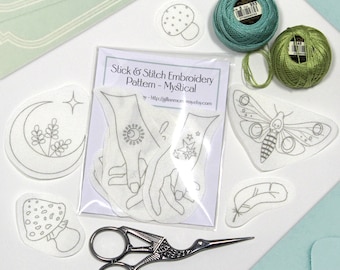 13 Mystical Stick and Stitch embroidery patterns on self adhesive water soluble stabilizer - designed & made in Scotland - 1.25 -3.75 inches