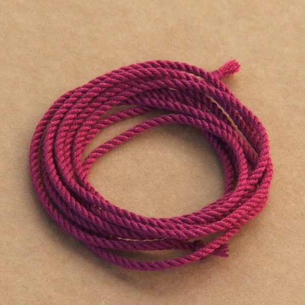 Fuchsia pink pure silk cord (1mm) hand twisted – pack of two handmade 1 metre (1 yard) lengths
