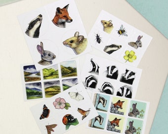 Woodland Wildlife sticker bundle - 6 sheets of self adhesive decals, small vinyl stickers for journals, planners, decorating and crafts