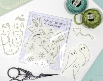 14 Stick & Stitch embroidery patterns Spooky Halloween - on self adhesive water soluble stabilizer - Scottish made - 2-3 inch in size