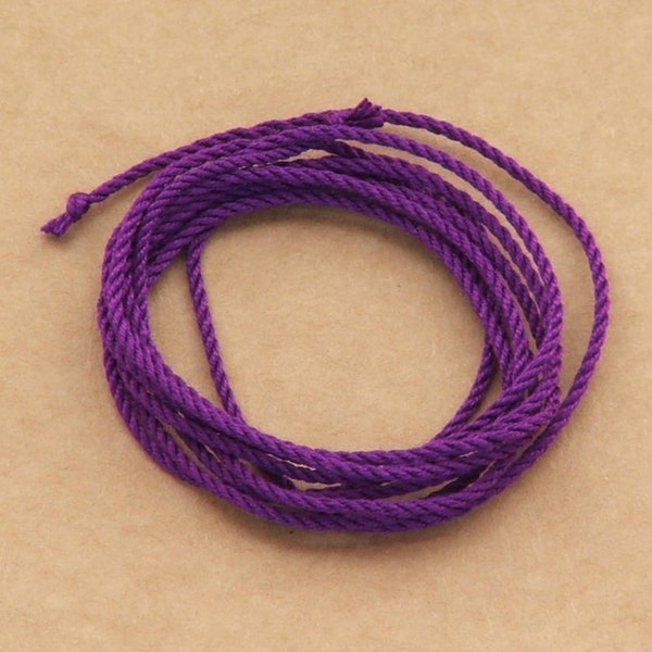 Pure silk cord (1mm) Purple - hand twisted, pack of two 1 yard/1 metre lengths, for jewellery making and crafts