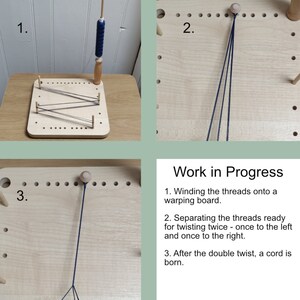 Work in progress shots of the silk cord making process.