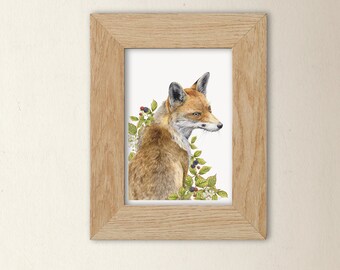 Red Fox Wildlife Art Print A5 size - 5.8x8.3 inch (14.8x21 cm) nature illustration for animal lovers, unframed cottage core wall decor