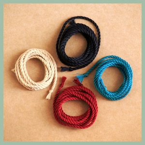 Pure silk cords (2mm wide) – pack of two, 1 yard/1 metre in length, made by hand, Black, Cream, Wine, Teal & more