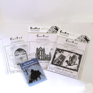 Sellos góticos Crafty Individuals: colección de cuatro juegos de sellos de goma: Abadía de Whitby, cuervo, puerta antigua