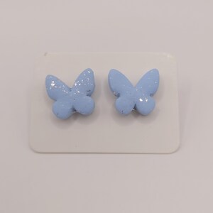 Hailey- Handmade Polymer Clay Blue and Silver Butterfly Stud Earrings, Clay Earrings, Statement Earrings, Earrings