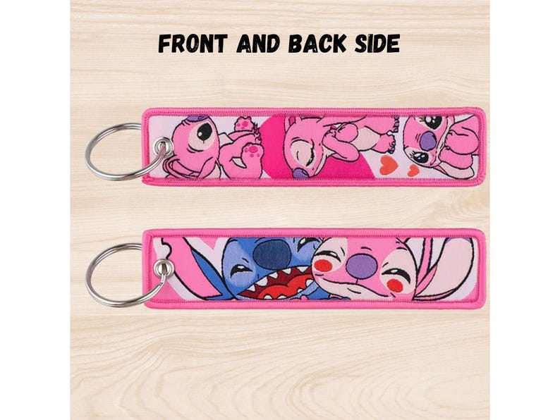 Cartoon Lilo Stitch Keychain, Embroidered Jet Tag, Keyring for Cars