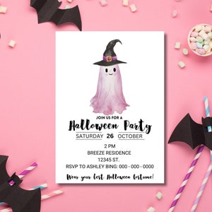 Editable Halloween Party Invitation, Pink Spooky Halloween Birthday ...