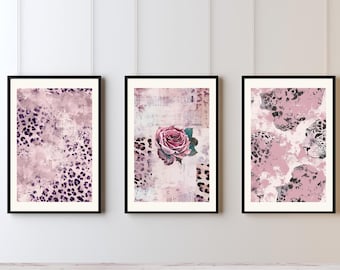 Pink Leopard Print, Pink Floral Leopard Poster Print, Leopard Wall Art, Leopard Pattern Poster, Leopard Definition Print, Pink Animal Print