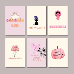 Carte de joyeux Halloween rose à imprimer, carte de remerciement rose Halloween, carte de voeux d'Halloween pastel, carte de remerciement rose pour Halloween