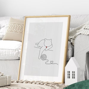 Minimalist Line Art Cat Print, Cat Silhouette Digital Prints, Cat Posters Silhouette, Black Cat Outline Printable Wall Art