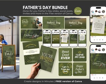 Father's Day Church Canva Templates Modern Father's Day Announcement Slides Father's Day Social Media Posts Father's Day Hand-held Signs