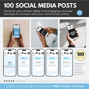 100 Church Social Media Posts Church Instagram Templates Church Social Media Templates Church Media Church Canva Templates Insta Church