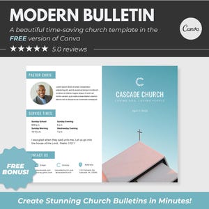 Modern Church Bulletin Template Canva Church Editable Church Bulletin Program Church Service Program Template Church Welcome Bi-fold Program