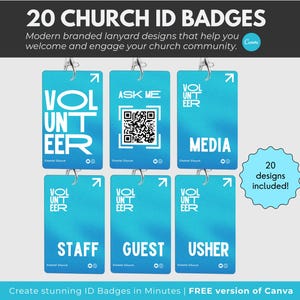 Church Staff Badge Templates, Lanyard Badge Template for Churches, Modern Church ID Badge Templates, Church Volunteer ID Template in Canva