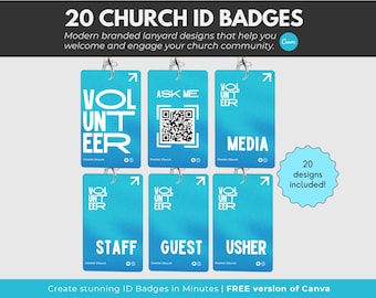 Church Staff Badge Templates, Lanyard Badge Template for Churches, Modern Church ID Badge Templates, Church Volunteer ID Template in Canva