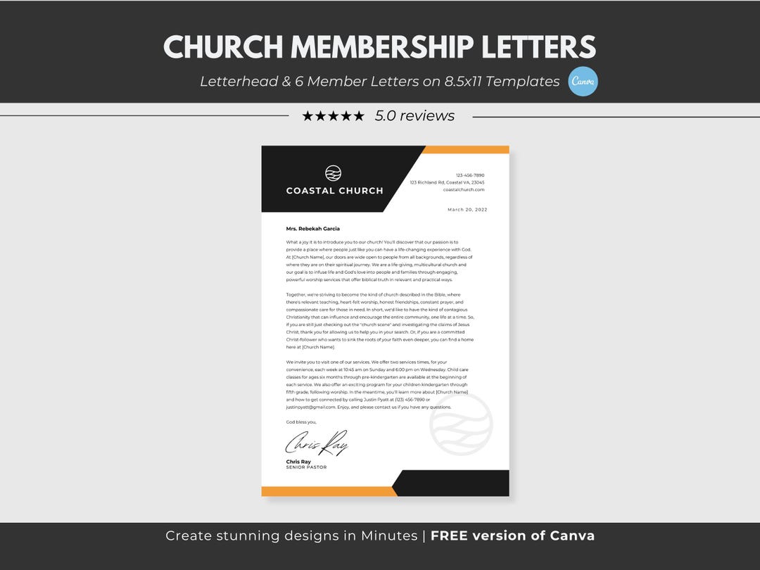 Church Letter Head Template Church Membership Letter Welcome Member ...
