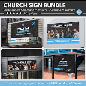 Moderne Kirchenschilder Canva Vorlagen, This Way To Church Schilder, Willkommensschilder zum Sonntagsgottesdienst in Canva, Willkommensbanner in der Kirche Canva Vorlage