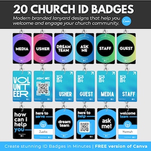 20 Modern Church Badge Templates, Lanyard Badge Template for Churches, Church Staff Badge, Church Volunteer ID Template in Canva