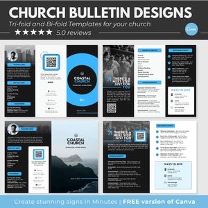 Paquete de boletines de iglesia modernos Canva Plantillas de iglesia Plantilla de programa de boletín de iglesia editable Canva Boletín de iglesia tríptico Canva
