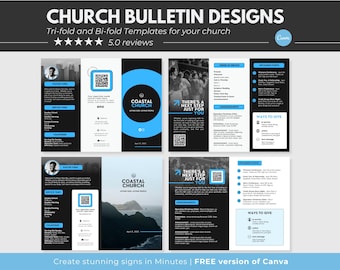 Modern Church Bulletin Bundle Canva Church Templates Editable Church Bulletin Program Template Canva Church Bulletin Trifold Church Canva