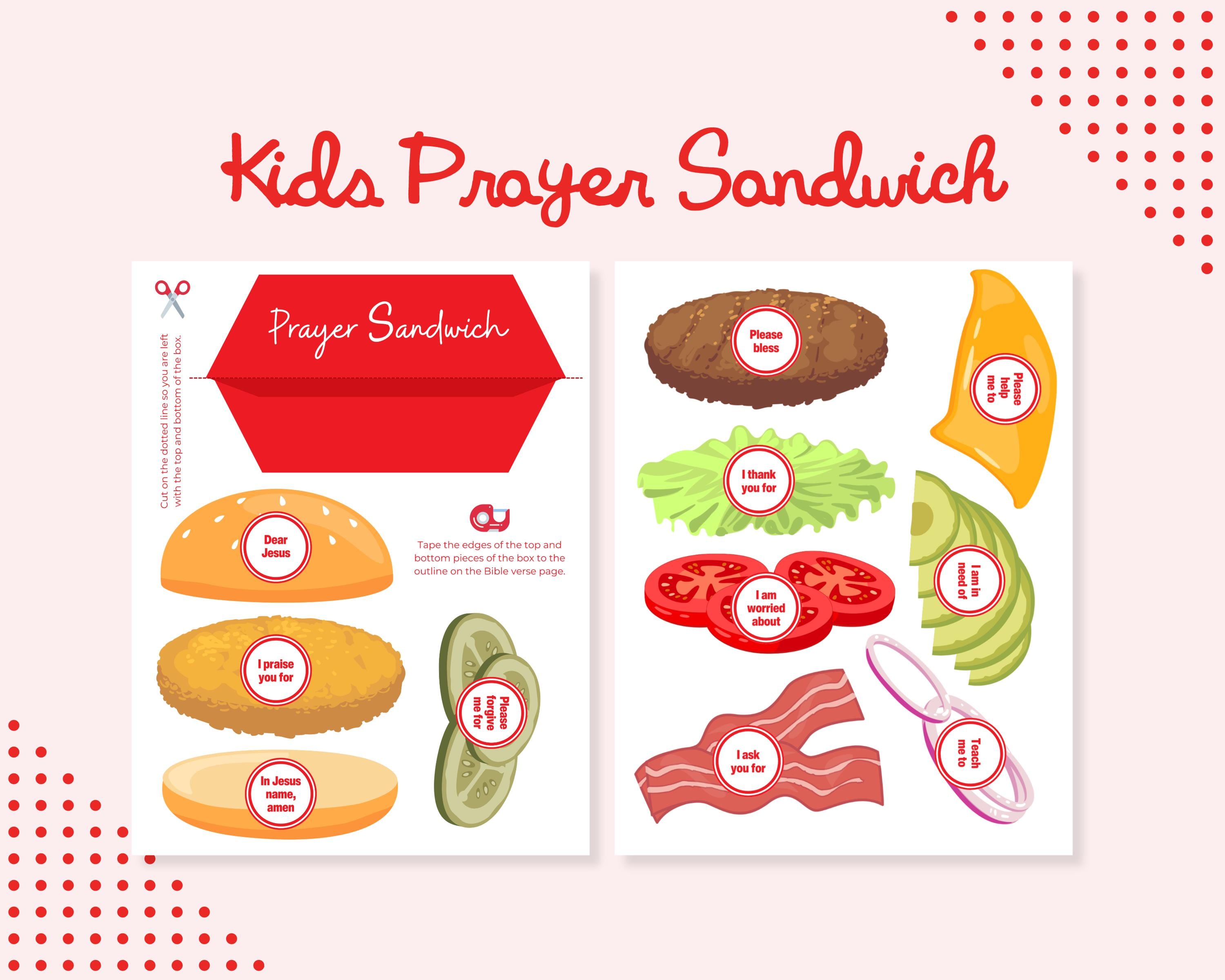 VBS Kids Prayer Sandwich Activity DIY Prayer Craft Printable Bible Lesson Activity Sunday School Prayer Craft DIY Prayer Lesson Instant