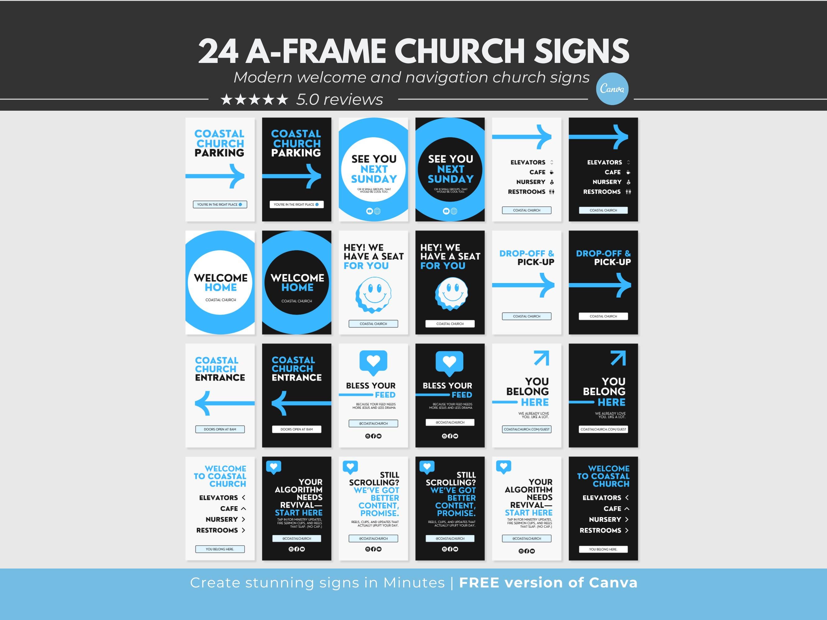 24 Modern Church A-frame Signs Canva Templates, New Church Parking ...