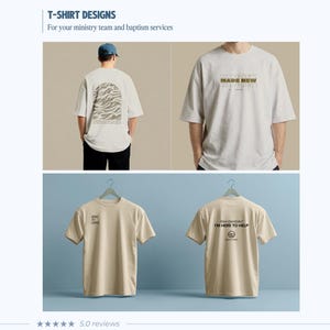 Puede incluir: Una colecci&oacute;n de camisetas de colores claros con dise&ntilde;os gr&aacute;ficos. Una camiseta muestra un patr&oacute;n de ondas arqueadas en la espalda y el texto MADE NEW en el frente. Otra camiseta presenta el texto I'M HERE TO HELP en la espalda y texto peque&ntilde;o.