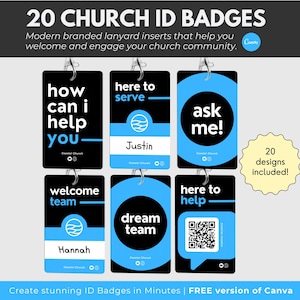 Lanyard Badge Template for Churches, Modern Church ID Badge Templates, Church Staff Badge, Church Volunteer ID Template in Canva