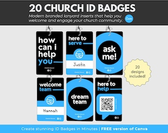 Lanyard Badge Template for Churches, Modern Church ID Badge Templates, Church Staff Badge, Church Volunteer ID Template in Canva