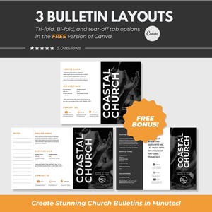 Modern Church Bulletin Bundle Canva Church Templates Editable Church Bulletin Program Template Canva Church Bulletin Trifold Church Canva