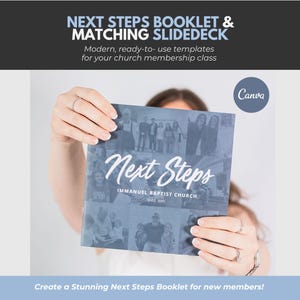 Folleto y presentación de 16 páginas para Canva, libro de próximos pasos para la iglesia, folleto para la iglesia, plantilla de próximos pasos, folleto de membresía de la iglesia