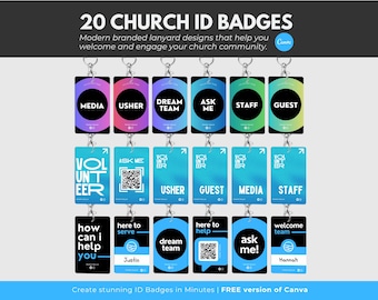 20 Modern Church Badge Templates, Lanyard Badge Template for Churches, Church Staff Badge, Church Volunteer ID Template in Canva